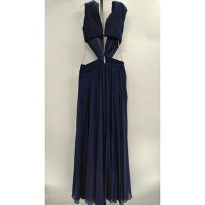 Lulus Women Vivid Imagination Navy Blue Cutout Maxi Dress Basic Sleeved X-Small
